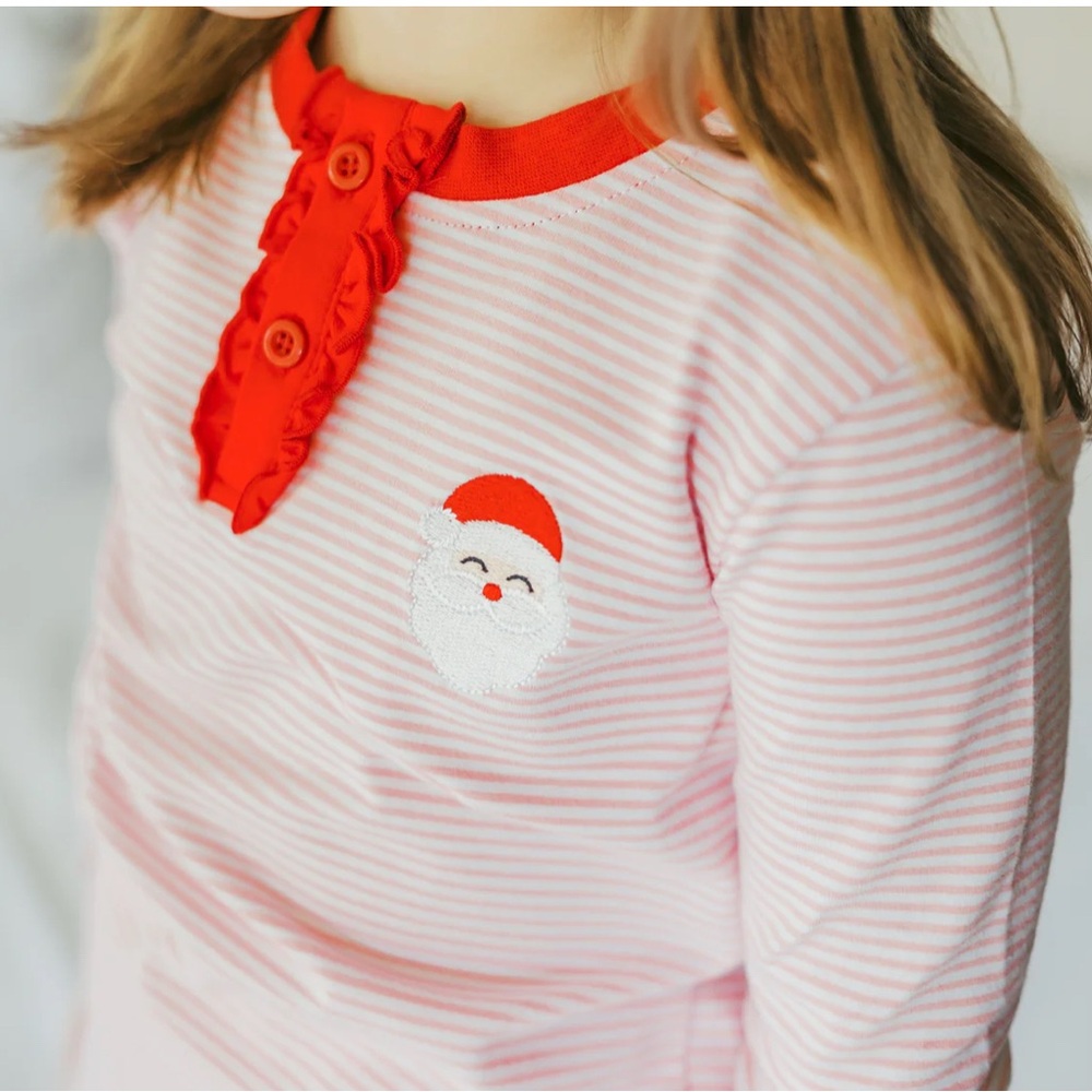 Jellybean Santa Embroidery Ruffle Pants PJ Set Monogrammed Clara 6M - Picture 7 of 7
